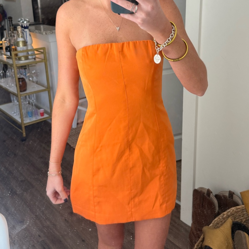 Meshki Orange Strapless Dress